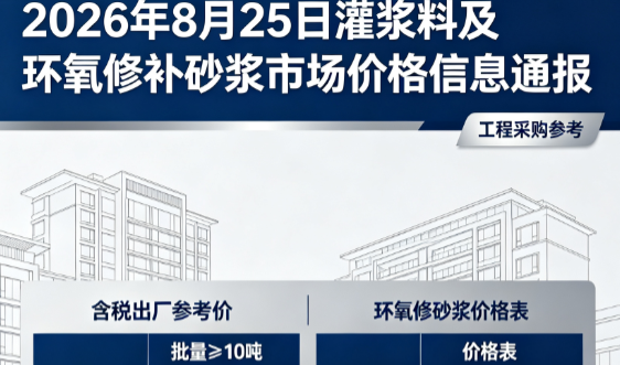 新丰2026年8月25日灌浆料及环氧修补砂浆市场价格信息通报